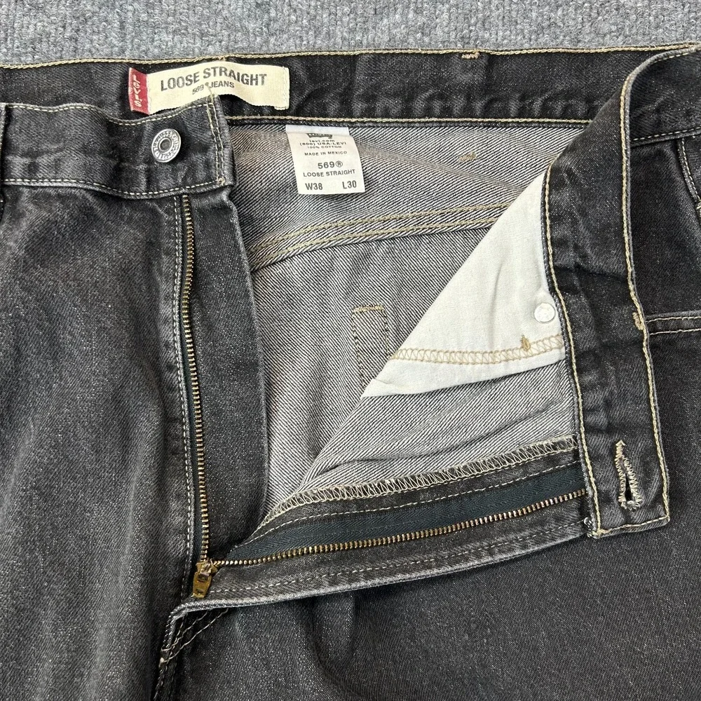 Levi's 569 Loose Straight Jeans Mens Faded Black Denim Zip Fly Classic - 38X28.5